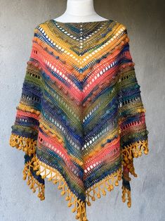 Bohemian Crochet Gradient Shawl / Triangular Multicolored Wool - Etsy Estonia Multicolor Hand Knitted Shawl, Multicolor Yarn Shawl, Bohemian Knitted Shawl For Winter, Multicolor Crochet Yarn Shawl, Multicolor Poncho Shawl With Scarf Detail, Multicolor Knitted Shawl, Hand Knitted Multicolor Yarn Shawl, Multicolor Knitted Shawl One Size, Handmade Acrylic Yarn Shawl One Size