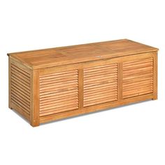 a wooden storage box with shutters on top