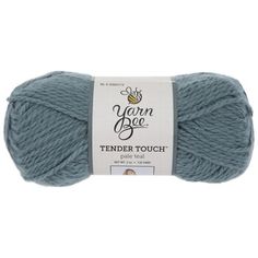 yarn bee tender touch yarn ball in light blue, with the words yarn bee on it