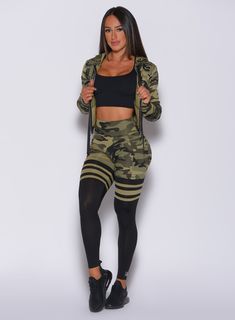 Scrunch Thigh Highs │ Bombshell Sportswear Khaki Athleisure Activewear For Sports, Khaki Athleisure Activewear, Khaki Athleisure Activewear For Workout, Sporty Stretch Camouflage Activewear, Camouflage Stretch Sporty Activewear, Camouflage Fitted Activewear For Gym, Camouflage Activewear For The Gym, Camouflage Moisture-wicking Activewear For Workout, Stretch Camouflage Activewear For Gym