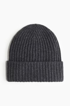 Soft  rib-knit beanie with a foldover cuff. Ribbed Beanie For Cold Weather In Fall, Casual Gray Beanie For Fall, Ribbed Knit Hats For Fall, Fitted Ribbed Winter Beanie, Solid Knit Beanie For Fall, Casual Ribbed Beanie For Fall, Winter Ribbed Fitted Beanie, Cozy Fall Beanie With Ribbed Cuffs, Cozy Ribbed Beanie For Fall