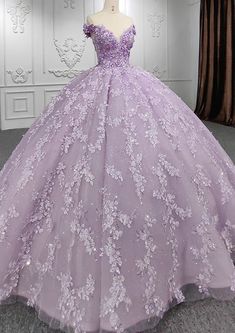 Lavender Ball Gown Princesses, Ball Gowns Lavender, Purple Gown For Debut, Lavender Wedding Dresses, Light Purple Wedding Dress, Bar In Home, Purple Princess Dress, Lavender Quinceanera Dresses, Lavender Wedding Dress