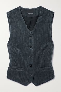 GOLDSIGN's 'The Orten' vest looks just as cool layered over your favorite basics or styled alone with jeans and tailoring. Cut from soft cotton-corduroy, it has a loose fit and comes in a versatile 'Graphite' shade. Vest Looks, Corduroy Vest, Wool Waistcoat, Tweed Vest, Brown Vest, Grey Jacket, Grey Vest, Cotton Vest, Outerwear Vest