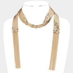 Necklace Size : 40" L, Adjustable Chain Tassel Size : 5" L Secret Box, Necklace Size, Necklace Sizes, Long Necklace, Tassels, On Sale, Mesh, Chain, Gold