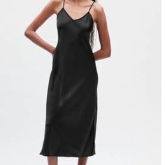 Adjustable Straps, Zipper Back Casual Spaghetti Strap Dress By Gap, Gap Black Midi Dress For Spring, Elegant V-neck Midi Dress By Gap, Elegant V-neck Gap Dress, Casual Black V-neck Slip Dress, Black Fitted Casual Slip Dress, Elegant Black Slip Dress For Summer, Elegant Black Summer Slip Dress, Casual Black Slip Dress For Spring