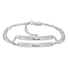 This adorable couple's sterling silver bracelet features two bars that you may personalize by engraving names or a special sentiment. The cable chain adjusts to 6.5, 7, or 7.5 inches and fastens with a lobster clasp. Adjustable Silver Name Bracelet With Engraved Text, Silver Name Bracelet With Adjustable Chain For Anniversary, Birthday Things, Couple Ideas, Jared The Galleria Of Jewelry, Bar Bracelet, Anniversary Ideas, Bar Bracelets, Holiday Baking