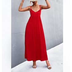 Sexy Slim High Waist Slip Dress for Women Summer Dresses New Casual Beach Spaghetti Strap V Neck Tie Backless Long Dress Slip Dress Midi, Skirt Set Two Piece, Backless Long Dress, Black Army, Solid Color Pants, Dresses Backless, Red Midi Dress, Dress Midi, Midi Dresses