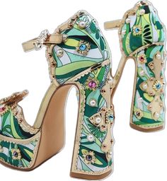 Green Platform Sandals For Party, Green Platform Sandals With Ankle Strap, Luxury Summer Platform Sandals, Green Ankle Strap Platform Sandals, Luxury Platform Sandals For Summer, Glamorous Open Toe Platform Wedge Sandals, Glamorous Green Heels For Spring, Glamorous Spring Platform Sandals, Glamorous Platform Sandals For Spring