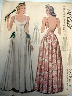 mccall gown 3559 by carbonated, via Flickr Night Dress Vintage, Vintage Dress Sewing Pattern, Satin Sewing Projects, 1940s Evening Gowns, Night Dress Pattern, 1930s Dress Pattern, 1940s Gown, Mccalls Dress, 1940s Dress Pattern