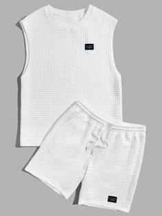 Textured Tank Top, Cool Outfits For Men, Ribbed Knit Top, Sports Shorts, Sports Suit, Sleeveless Vest, Casual Sets, Mens Crew Neck, Shorts Set