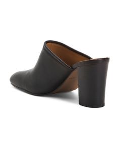 Trutech Footbed, Stacked Block Heel, 3.75In. Heel, Rounded Toe, Leather Upper, Man Made Sole, Imported | Leather Charlotte Heeled Mules for Women | Leather/Man-Made Sole Winter Mules, Chunk Heel, Leather Man, Women Leather, Clothing Ideas, Heeled Mules, Leather Men, Leather Women, Block Heels