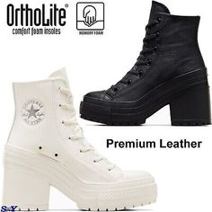 Great Shopping CONVERSE Women's Chuck 70 De Luxe Heel Premium Leather Ortholite Insole, Womens Shoes Converse Boot, Chuck 70 De Luxe Heel, Converse Heels, Converse Boots, Converse Women, Platform Shoes Heels, Boots Heel, Heels Outfits, Converse Chuck 70