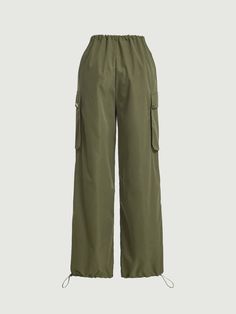 Introducing our Button Pocket Side Parachute Cargo Pants, perfect for the fashion-conscious and comfort-seeking individual. Made from polyester woven fabric, these casual pants feature a natural waistline, loose fit, and a drawstring and button closure for added convenience. With a variety of pockets on the sides, you'll never have to worry about storage. Specification: Style: Casual Pattern Type: Plain Details: Drawstring, Button, Pocket Waist Line: Natural Length: Long Fit Type: Loose Fabric: Green Ankle-length Parachute Pants With Cargo Pockets, Solid Full-length Parachute Pants With Cargo Pockets, Outdoor Full-length Parachute Pants With Cargo Pockets, Stretch Full-length Parachute Pants With Cargo Pockets, Green High-waisted Parachute Pants With Side Pockets, Parachute Cargo Pants, Parachute Cargo, Loose Fabric, Cargo Pant