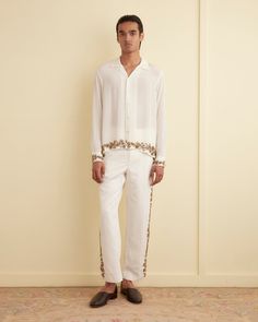 Beaded Wheat Flower Trousers – BODE Elegant Embroidered Straight Pants, Elegant Straight Pants With Embroidered Border, Formal Embroidered Festive Pants, Fitted Embroidered Straight Pants, Formal Festive Embroidered Pants, Fitted Straight Pants With Resham Embroidery, Summer Straight Pants With Embroidered Border, Elegant Embroidered Bottoms For Formal Occasions, Elegant Straight Pants With Intricate Embroidery