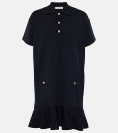 Ruffled polo dress in blue - Valentino | Mytheresa Valentino Clothing, Valentino Dress, Polo Dress, Button Placket, Valentino Garavani, Day Dresses, Designing Women, Blue Dresses, Clothing And Shoes