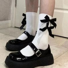 Women Jk Bow Socks Spring White Japanese Cute Kawaii Harajuku Sweet Style Lolita Bowknot Female Harajuku Women, Cute Shoes Heels, Kawaii Shoes, Kawaii Harajuku, Girly Shoes, Aesthetic Shoes, Girls Socks, Really Cute Outfits, Pretty Shoes