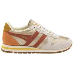 Buy Gola womens Daytona Blaze sneakers in gold/orange online at gola Retro Sneakers With Cushioned Footbed, Vintage High-top Sneakers With Cushioned Footbed, White Retro Sneakers For Running Errands, Retro White Sneakers For Running Errands, Retro White Sneakers For Errands, Retro High-top Running Shoes, Vintage Sneakers With Rubber Waffle Outsoles For Jogging, Vintage Low-top Running Sneakers, Retro Running Sneakers With Round Toe