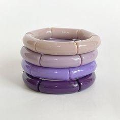 Pick your favorite purple hue! 💜 Boca bangles are fun, chunky, yet lightweight acrylic bangles. These colorful bracelets are perfect for mixing and matching! Build a colorful stack that speaks to you! These also make a great game day stack or a gift for your color loving friend! This listing is for ONE bracelet. ❓Need help deciding which bracelets to stack? Message me, and I will help you find your ideal combination. Want to create your own color combination on one bracelet? Message me! I would Trendy Purple Plastic Jewelry, Trendy Purple Beaded Bangle Bracelet, Trendy Purple Stretch Bracelet, Trendy Purple Beaded Bracelets, Acrylic Bangles, Tube Bead Bracelet, Bracelet Message, Acrylic Bracelet, Acrylic Tube