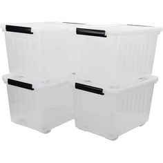 three plastic storage containers with black handles