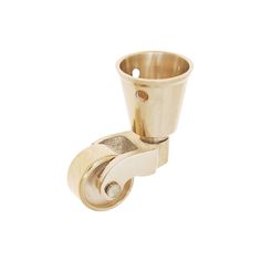 a brass plated metal cup holder on a white background