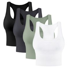 PRICES MAY VARY. Various Colors: Package comes with 4 pieces cotton basic crop tops in several colors - Black,White,Dark Grey,Olive Green,enough to match your different outfit,fashion and slim fit Soft Material: Women's crop tops made quality cotton & spandex,super soft,breathable and lightweight,the sleeveless racerback sports tops with good stretchy to keep your shape and cool,all day comfortable to wear Match High-waist Design: Recerback sleeveless tops are not too short, not too long, fits a Basic Crop Tops, Black And White Coffee, Sports Workout, Sports Crop Tops, Sports Tops, Green Crop Top, Grey Crop Top, Cotton Crop Top, Blue Crop Tops