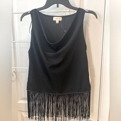 London Rose Sleeveless Black Fringe Top. Drop Neck Side Slits Polyester And Spandex New With Tag. See Photos For Details And Measurements. Fitted Sleeveless Fringe Tank Top, Fitted Sleeveless Tank Top With Fringe, Sleeveless Fringe Tops For Night Out, Sleeveless Fringe Tank Top For Party, Sleeveless Party Tank Top With Fringe, Party Fringe Sleeveless Tank Top, Party Fringe Tank Top, Fitted Sleeveless Vest With Fringe, Fitted Summer Vest With Fringe