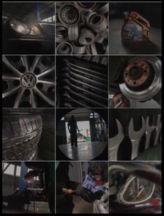 there are many different types of tools in this collage, including wrenches and car parts