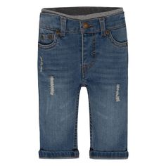 Formerly known as the Murphy Pull On Jeans, the Levi's Knit Denim Jeans were created to strike a perfect balance between contemporary style and casual comfort for the littlest Levi's lovers. The result is this roomy straight leg jean with all the classic features plus a super soft and stretch ribbed elastic waistband to help give littles a snug fit as they wiggle around. Size: 9M. Color: sky. Gender: male. Age Group: kids. Pattern: Solid. Material: Cotton. Knit Denim, Pull On Jeans, Levis Denim, Mens Denim Short, Pull On Pants, Denim Pant, Denim Fabric, Levis Jeans, Ripped Jeans