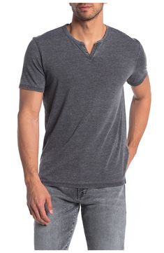 Lucky Brand Button Notch Neck T-Shirt | Nordstromrack Short Sleeve Henley, Mens Henley, Vintage Short, Man Up, Vintage Shorts, Neck Shirt, Jet Black, Mens Tees, Boy's Clothing