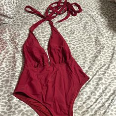 Cupshe Bathing Suit Size Medium Chic Red Halter Neck Swimwear, Red Party Swimwear For Spring, Red V-neck Swimwear For Party, Chic Red Swimwear For Night Out, Orange One Piece, Swimsuit Wrap, Cupshe Swimsuits, Swim Brands, Floral One Piece Swimsuit