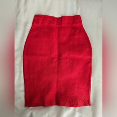 Side Zip. Never Worn Hits Around Knee Red Stretch Knee-high Legwear, Chic Red Knee-length Mini Skirt, High-waisted Red Fitted Pencil Skirt, Red Knee-length Lined Mini Skirt, Red Stretch Knee-length Pencil Skirt, Couture Skirts, Bandage Skirt, Side Zip, Womens Skirt