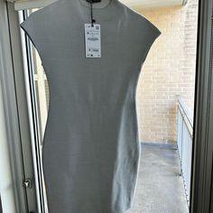 Nwt Zara Medium Gray Mini Dress Spring Gray Knee-length Mini Dress, Spring Casual High Neck Bodycon Dress, Gray Knee-length Mini Dress For Spring, Gray Bodycon Midi Dress For Spring, Casual High Neck Bodycon Dress For Spring, Zara High Neck Spring Dress, Zara High Neck Midi Dress, Zara High Neck Midi Dress For Spring, Gray Casual Bodycon Dress