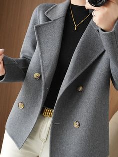 Women's Winter Blazer Coat Fall Double Breasted Lapel Jacket Wool Blend Short Coat with Pockets Warm Black White Camel 2024 - $35.99 Street Style Jacket, Winter Coat Short, Winter Blazer, Elegant Pant, Lapel Jacket, Elegante Casual, Skating Dresses, Short Coat, Casual Street Style