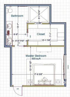 the floor plan for a bedroom and bathroom