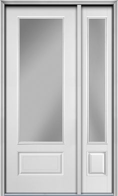 a white double door with mirrored glass