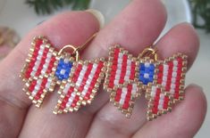 Handmade White Earrings For 4th Of July, Patriotic Earrings For 4th Of July Gift, Patriotic Handmade Earrings As A Gift, Patriotic Handmade Earrings For Gift, Flag Earrings, Earrings Casual, Casual Earrings, Special Gifts For Her, Earrings Everyday