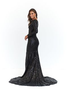 The Kaya is an elegant long sleeved gown. Made from geometric shimmering sequins fabric to make you look & feel incredible. The material is super stretchy and is lined to the hem. There is a hidden zipper on the back. What is a Made-To-Order? This product is a made-to-order item. Made-to-order items are not held in physical stock and production commences AFTER order placement. We try to limit production and stock levels and as such, made-to-order items produce less waste and allow you to purchas Long Sleeved Gown, Luxury Gown, Sleeved Gown, Sequins Gown, Dream Gown, Sequins Fabric, Long Sleeve Gown, Sequin Gown, Long Train