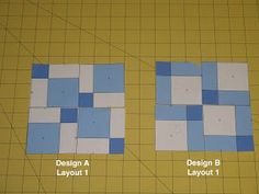 two squares are shown on a cutting board with the same size as each square, and one is smaller than the other