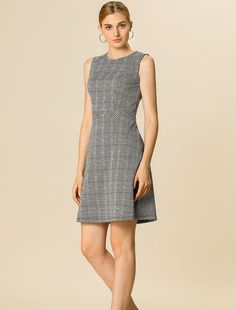 Shop Allegra K for plaid sleeveless fit and flare houndstooth work dress you are looking for, get more women's dresses for yourelf. Order now! Free Returns! Mini Dress White, Work Dress, Tweed Dress, Plaid Dress, Womens Clothing Sizes, White Mini Dress, Polished Look, Womens Plaid, Fit And Flare Dress