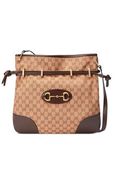 Gucci Morsetto Large Shoulder Bag Canvas Messenger Bag, Gucci Leather, Designer Crossbody Bags, Large Shoulder Bags, Brown Canvas, Designer Style, Louis Vuitton Speedy Bag, Drawstring Bag, Miu Miu