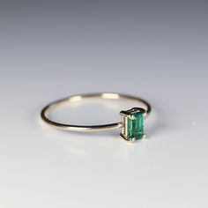 14k Gold Dainty Emerald Ring, Emerald Cut Emerald Ring, Minimalist Emerald Ring, Promise Ring, May Birthstone Ring Pinky Finger Ring, Emerald Gold Ring, Gold Ring Band, Jewelry Design Studio, May Birthstone Rings, Emerald Rings, Gold Promise Rings, Solid Gold Ring, Gold Band Ring