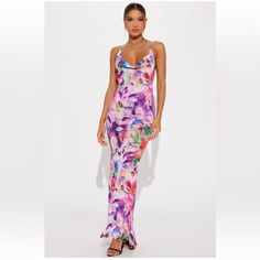 Nwt Fashion Nova Bahama Mama Maxi Dress In Purple Combo Color. Gorgeous Floral Design! Mesh Fabric, Slightly Stretchy. -Mesh Maxi Dress -Cowl Neck -Halter -Backless -Ruched Low Back -Lined -Some Stretch -95% Polyester & 5% Spandex -Lining 100% Polyester Tropical Fitted Sleeveless Maxi Dress, Fitted Printed Halter Neck Maxi Dress, Fitted Halter Neck Printed Maxi Dress, Fitted Multicolor Floral Dress For Beach, Fitted Multicolor Floral Dress For The Beach, Purple Maxi Dress With Vibrant Print For Spring, Fitted Sleeveless Maxi Dress With Tropical Print, Fitted Floral Dress With Vibrant Print For Summer, Summer Floral Dress With Vibrant Print