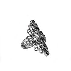 925 Sterling Silver Filigree Art Lace Embroidery Statement Ring Metal Embroidery, Long Ring, Filigree Jewelry, Bold Rings, Silver Lace, Sterling Silver Filigree, Embroidery Lace, Mesopotamia, Filigree Ring