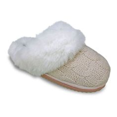 These IZOD Demi women's cable knit scuff slippers will be your new go-to pair! These IZOD Demi women's cable knit scuff slippers will be your new go-to pair! SHOE FEATURES Padded Footbed Soft faux fur collar and liningSHOE CONSTRUCTION Polyester upper, lining and insole EVA outsoleSHOE DETAILS Round toe Slip-on Padded footbed Spot clean Size: Medium. Color: White. Gender: female. Age Group: adult. Cozy Beige Winter Slippers, Beige Synthetic Slippers For Winter, Beige Synthetic Winter Slippers, Cozy Cream Slip-on Slippers, Comfortable Cream Slippers For Winter, Comfortable Cream Winter Slippers, Cream Slip-on Slippers, Casual Cream Slippers For Winter, Casual Cream Winter Slippers