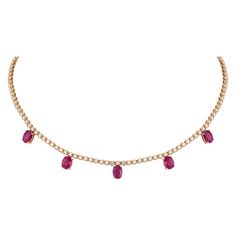 NECKLACE 18K Rose Gold Diamond 1.20 Cts/83 Pcs Ruby 5.17 Cts/5 Pcs Elegant Ruby Necklace In Rose Gold, Luxury Pink Ruby Necklaces, Elegant Rose Gold Ruby Necklace, Elegant Pink Ruby Necklace, Luxury Pink Oval Necklace, Gold Diamond Heart Necklace, Necklace For Her, Multi Sapphire, Heart Necklace Diamond