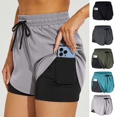 Season:Summer,Fall,Spring; Fabric:Polyester; Look After Me:Washable; Gender:Women's; Activity:Fitness,Training,Gym Workout,Jogging,Running,Yoga; Clothing Type:Bottoms; Elasticity:Stretchy; Occasion:Athletic; Function:Quick Dry,Soft,Breathable; Pattern:Solid Colored; Design:2 in 1,with Phone Pocket,Liner; Sports Clothing Sub Category:Running Shorts,Yoga Shorts,Gym Shorts; EU Size:null; Hip:; Pants Length:; UK Size:null; US Size:null; Waistline: Cheap Running Shorts, Fitness Studio Training, Women's Running Shorts, Running Clothes Women, Compression Wear, Running Shorts Women, Fitness Gym Workout, Summer Workout, Activewear Fashion