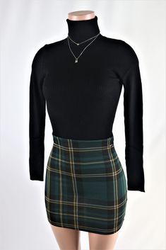 Size: M, Color: Green Plade Skirt Outfit, Green Pencil Skirt Outfit, Slytherin Uniform Female, Pencil Skirt Outfits Casual, Slytherin Outfit, Slytherin Fashion, Green Plaid Skirt, Pencil Skirt Outfits