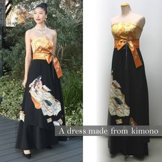 Kimono (Tomesode) Dress [size]    bust：92cm   waist：72cm   hip：103cm   length：145cm Made in Japan Note: Accessories are not included in the product. Modern Kimono Fashion Outfits, Kimono Pattern Design, Japanese Dress Modern, Modern Kimono Fashion, Japanese Kimono Fashion, Asian Accessories, Recycled Kimono, Modern Kimono, Japanese Dress