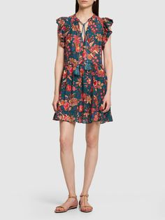 All over print placement may vary. Model is wearing a sizeS Keyhole Neckline, Silk Print Dress, Print Placement, Knit Midi Dress, Pink Mini Dresses, Blue Midi Dress, Ruffle Sleeves, Dresses Short, Ulla Johnson