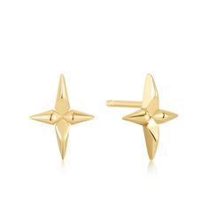 Sterling Silver Gold Plated Cross Stud Earrings Cross Stud Earrings, Earring Stack, Spike Bracelet, Jewellery Packaging, Cross Earrings Studs, Punk Inspiration, Jewelry Post, Earring Collection, Fabric Beads